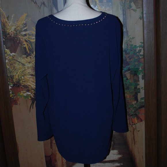 Michael Kors Silver Studded Navy Hi-low Top - L - Picture 2 of 12